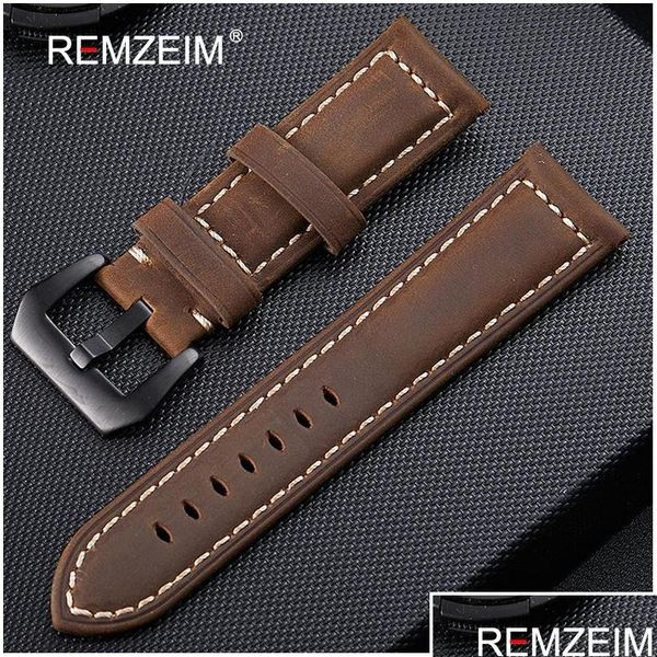 

genuine leather watchband 20mm 22mm 24mm 26mm crazy horse nubuck sports outdoor watch band buckle stra qylqqo dh_garden, Black;brown