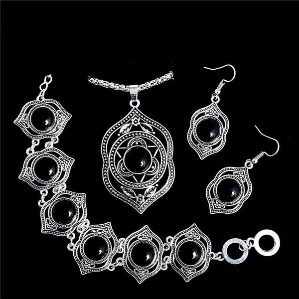 

bracelet turquoise national style earrings jewelry necklace set, Silver