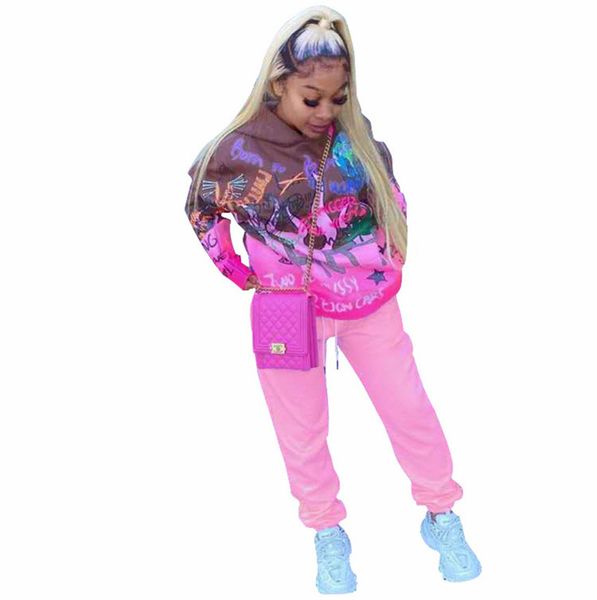 

women cartoon tracksuit winter long sleeve hooded hoodies + pants two piece outfits girls sweatshirt sportswear sweat suits clothes f101905, White