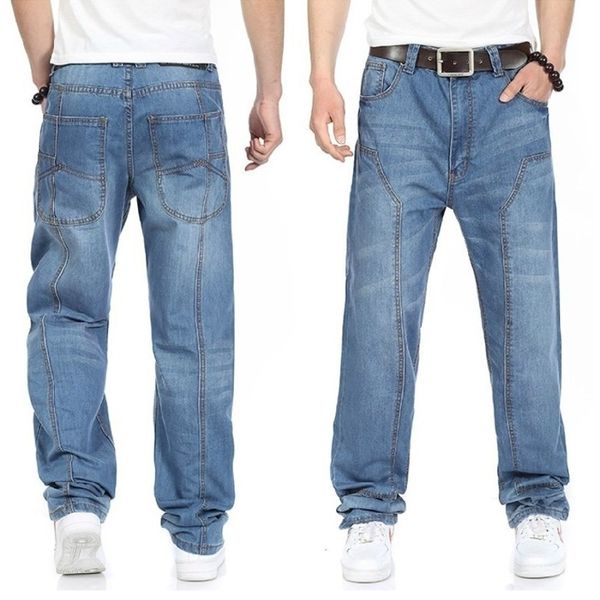 

new casual large size jeans men plus fertilizer to increase the individuality fashion hip-hop jeans loose 201120, Blue