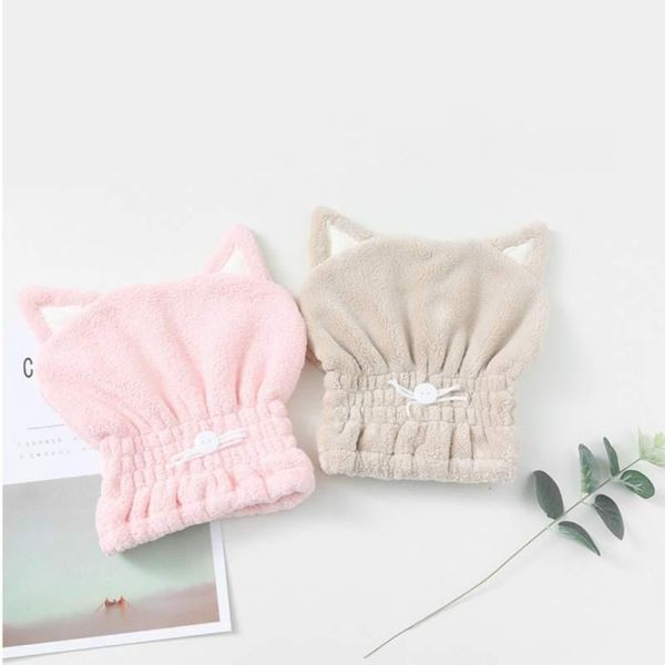

cute cartoon hair dryer towel cat ear dry hair cap coral fleece dry cap thickened absorbed towel1