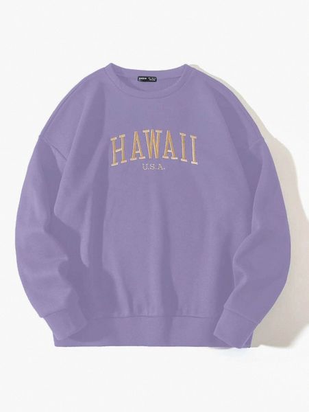 

letter embroidery drop shoulder thermal sweatshirt l4rz#, White;black