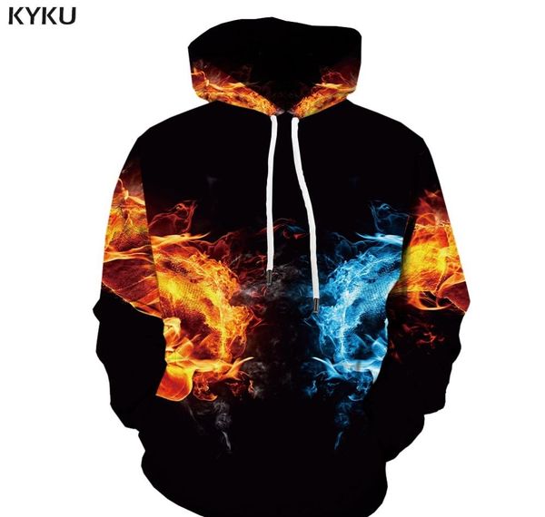 

3d толстовки огонь толстовка мужчина yinyang толстовка печатное пламя 3d печатный hoodie печати черного с капюшоном повседневной мужской оде, Black