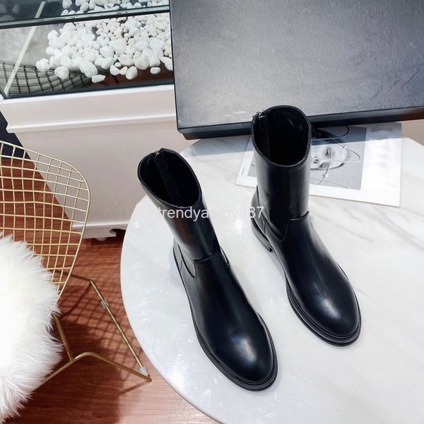 

boots leather thick heel comfortable casual boots martin skinny, Black