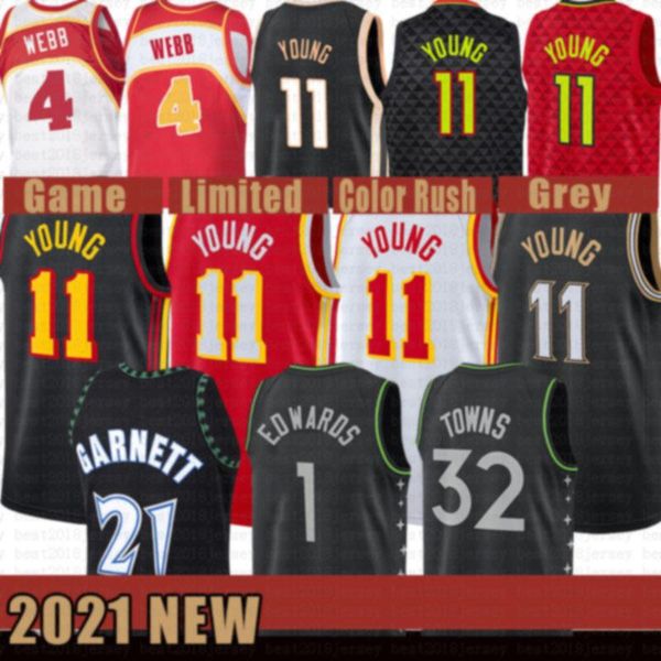 

2021 new kevin 21 garnett basketball jersey anthony 1 edwards mens karl-anthony 32 towns trae 11 young mesh retro spud 4 webb white, Black;red