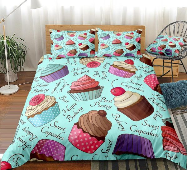 

cartoon bedding set kids bed linen ice cream cake duvet cover set blue bedding set boys girls home textile microfiber bed