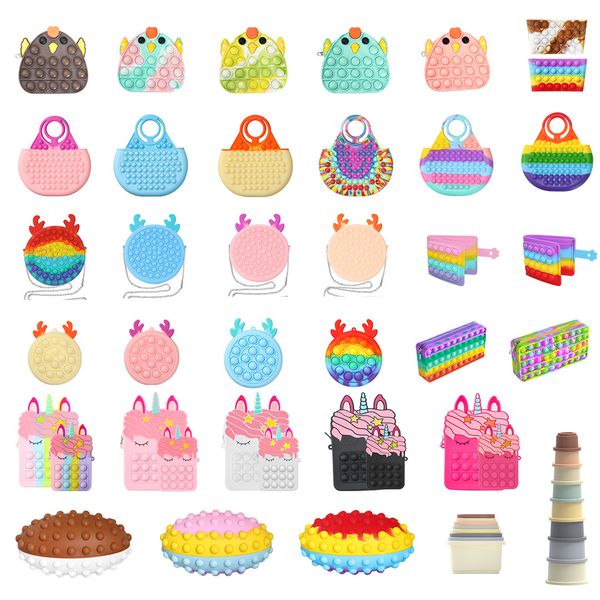 

10pcs mystery box random fidget toys gifts pack fidget toy sensory bubble coin purse shoulder bag cellphone straps messenger finger push bub