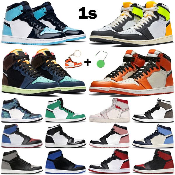 

new men women basketball shoes 1s high og jumpman 1 volt gold black metallic dark mocha obsidian racer blue twist mens trainer sneakers