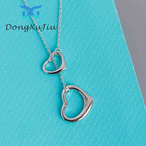 

s925 sterling silver necklace heart necklace tf jewelry, double heart design, suitable for women aa220315