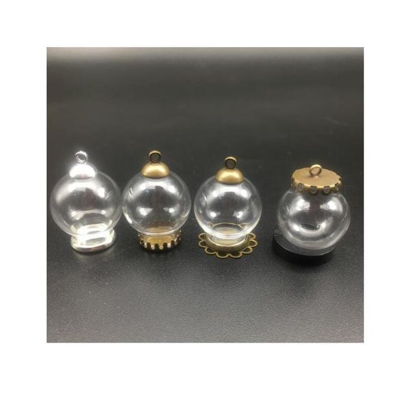 

10set empty 20*12mm hollow glass globe with setting base beads cap set orb wishing vials pendant glass bottle jewelry bbypsm, Black