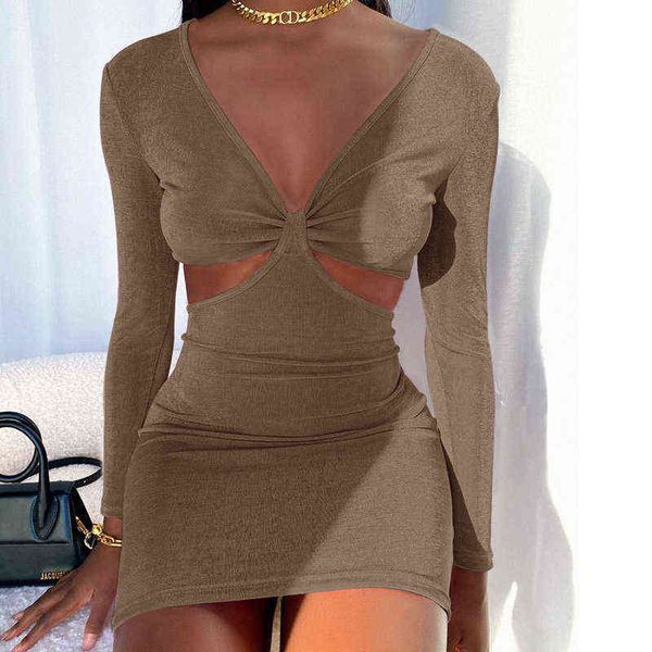 

casual dresses qy21282022 v-neck patchwork hip wrap skirt slim cut out long sleeve autumn winter dresses, Black;gray