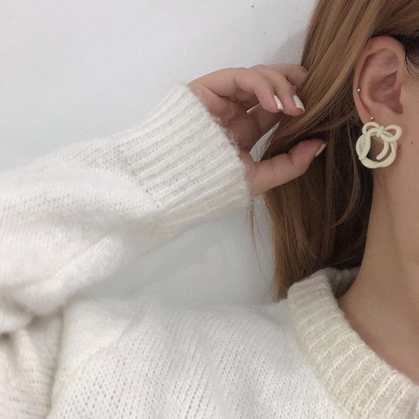 

timronly sweet hairy bowknot stud earrings red blue white black color earring for women girls winter warm accessories cute charm, Golden;silver