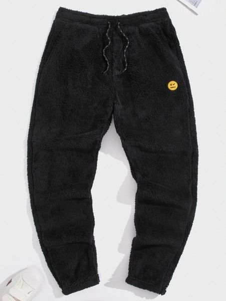 

men cartoon patched flannel pants s9zd#, Black