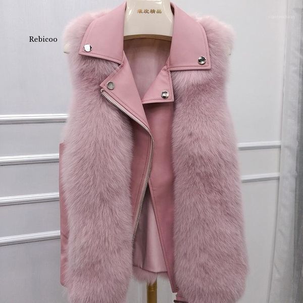 

new winter women's pu fur vest with sheepskin collar motorcycle gilet biker jacket waistcoat female man-made fur vest coats1, Black