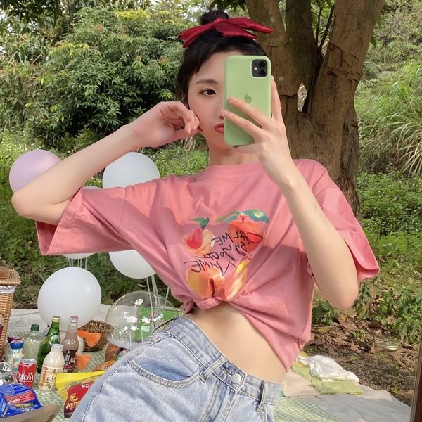 

z7bmm t-shirt cotton mid long spring korean 2020 new net pure red fat mm printed short sleeve t-shirt for women's summer versionloose a, White