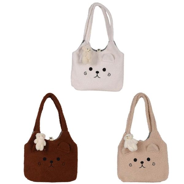 

winter soft plush tote bag women cartoon embroidery large capacity shoulder shopper cross body