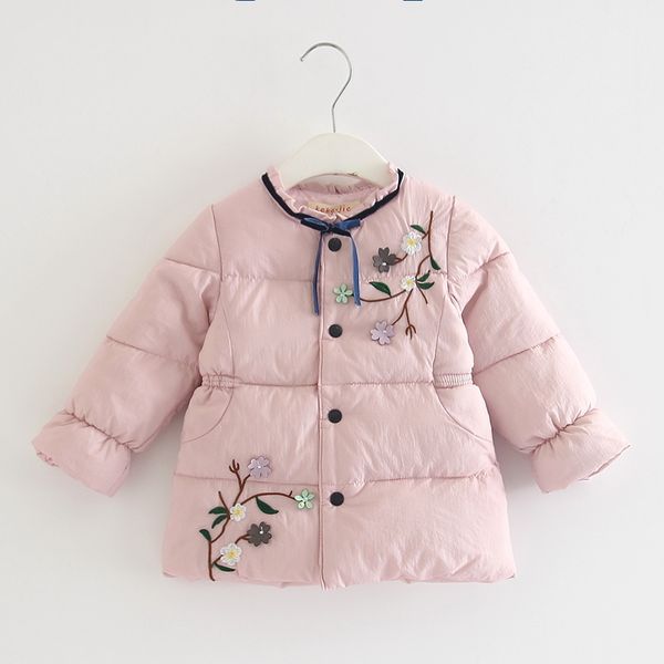 

2021 new children outerwear winter warm girls coat infant baby parkas thick kids clothes with flowers appliques pink green 0-3y skqc, Blue;gray