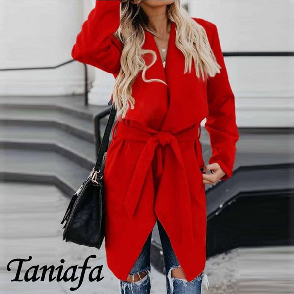 

plus size casual long sleeve coat solid color autumn winter overcoat women lapel collar fashion wind coat, Tan;black