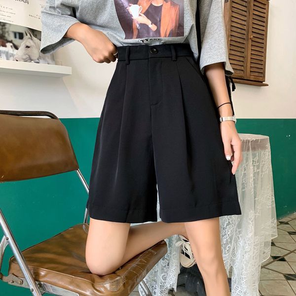 

wide leg women's summer loose high waist five-point trouser straight casual black gray slim suit shorts female, White;black