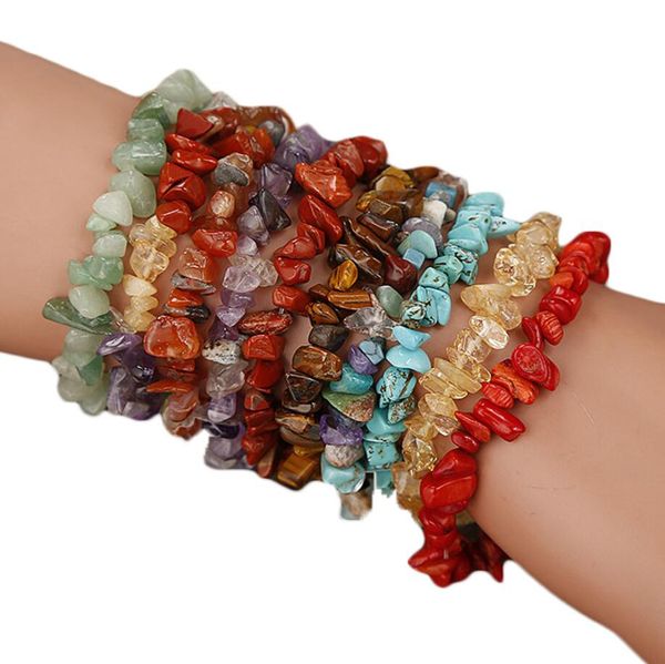 Moda Irregolari Cristalli naturali Chakra Bracciale in pietra Perline Chip Braccialetti gioielli Cristalli trasparenti gialli Acquamarine 15 colori