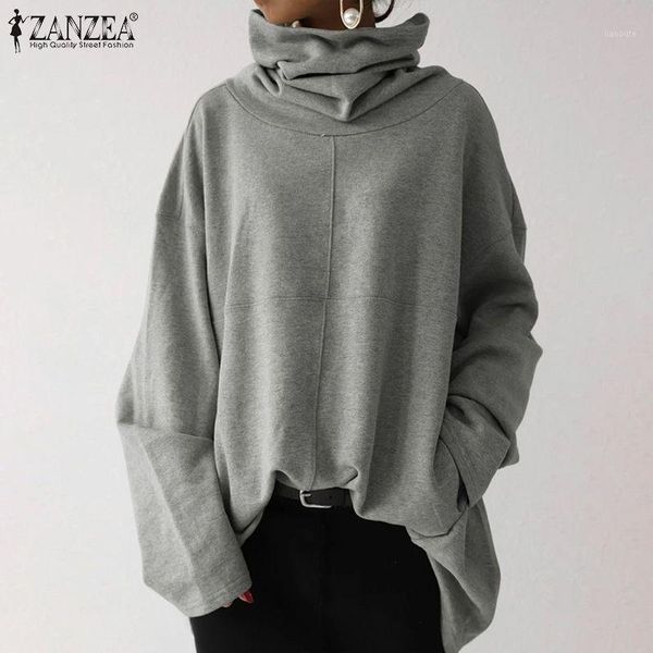 

zanzea winter turtleneck long sleeve solid pullover women stylish autumn sweatshirt female casual loose hoodies streetwear 1, Black