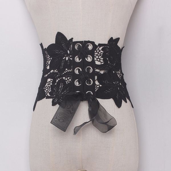 

twotwinstyle new lace designed belt for women bow wide mesh corset belt for dress 2 laps clothing accessories y200501, Black;brown