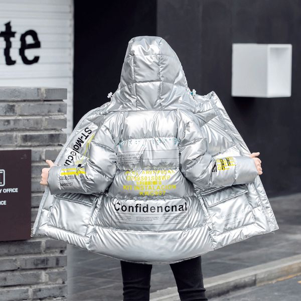 

детская куртка длина средней утолщенная белой утки вниз с капюшоном пальто мальчиков мыть свободные зимнюю одежду для девочек мало silverman, Blue;gray