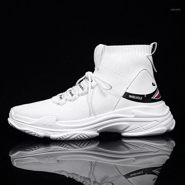 

weweya high men boots lace up ankle boot white sneakers sock shoes man thick bottom couple footwear ankle shoes 35-441, Black