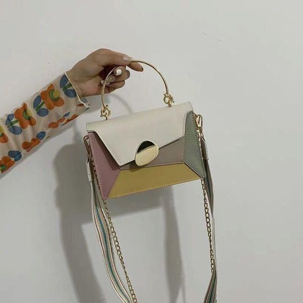 

adisputent women 's crossbody bags matcha leather chain design small contrast color leather travel handbag simple evening bags