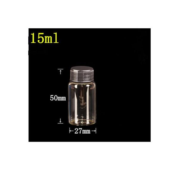 

27*50*14mm 15ml glass bottles with plastic lid transparent empty glass gift bottles jars black cap 5 jllhkc