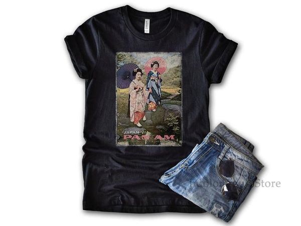 

japanese retro airline poster tshirt; vintage pan am company ad graphic tee; kimono geisha maiko; japan gift for sweatshirt hoodie t shirt