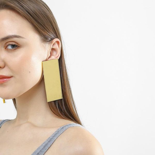 

stud lucky99 fashion rectangle gold silvery mirror acrylic earrings for women hyperbole big statement ear e190841, Golden;silver