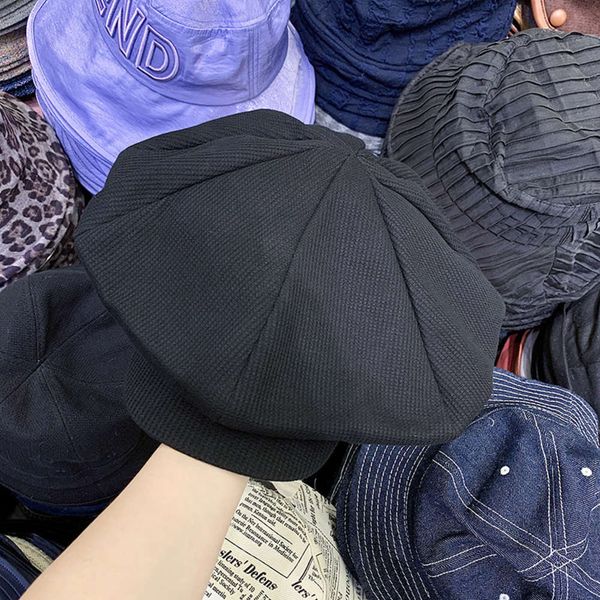 

and autumn winter spring black versatile large cloud octagonal reverse beret french bud hat fashion, Blue;gray