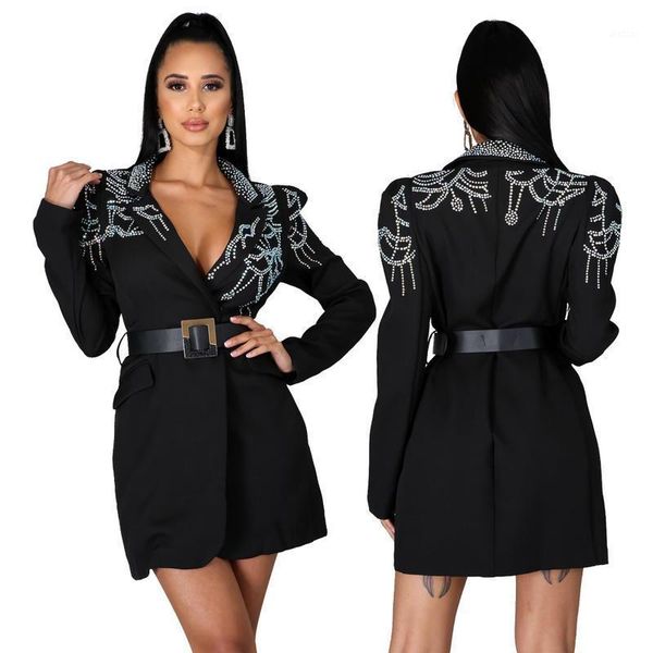 

womens fashion office slim fit suits long sleeve jackets comfort with pockets rhinestone v neck button down outwear blazers1, White;black