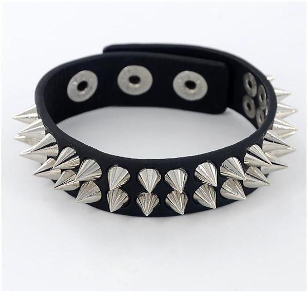 

gothic delicate cuspidal spikes rivet cone stud cuff black leather bracelets bangles punk bracelet for women men qylnwr, White