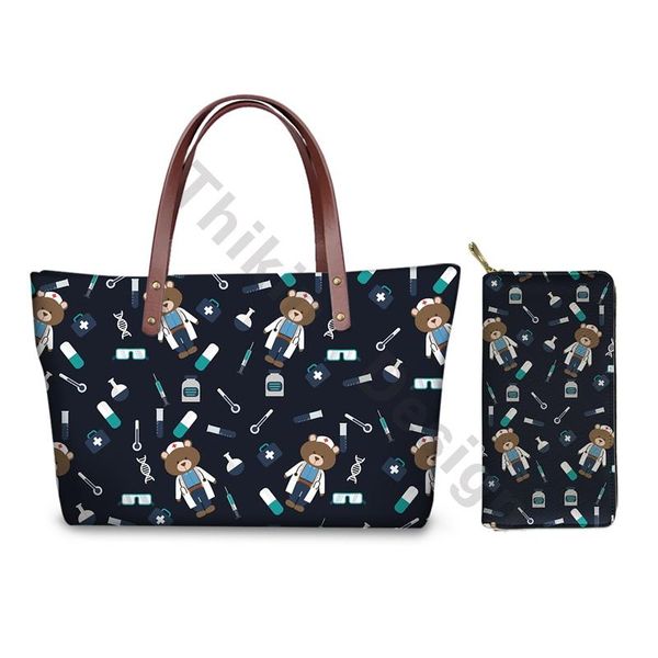 

cute cartoon bear print women purses and handbags set 2020 new fashion large size clutch bag casual beachbags bolso