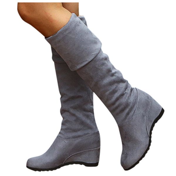 

women shoes knee high boots for women 2020 over the knee high boots platform wedges shoes for botas de mujer, Black