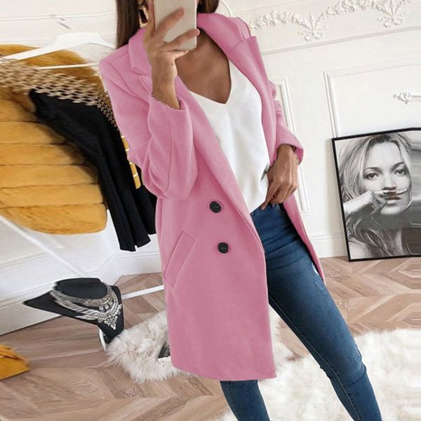 

women designers clothes 2020 fashion pure color medium style double-breasted long sleeve cultivate one's morality type winter coat woma, Black