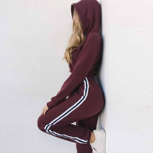 

women two pieces sets tracking suits for women sport outfits crop hoodies and side striped long pants 2pcs casual sets, Gray