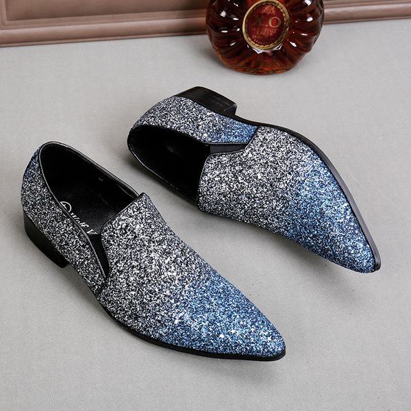

мужчины sequined нескользкую на flats блеск мужчин платье бизнес обувь остроконечные вскользь синий / белый кожа обувь, Black