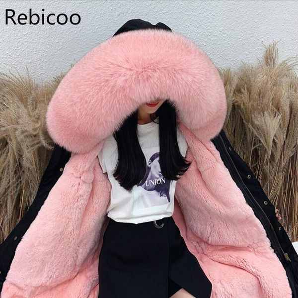 

plus size winter women's coats natural raccoon fur parkas rex fur lining middle long jacket coat female1, Black