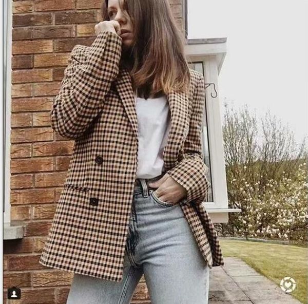 

women's suits & blazers fashion autumn women plaid and jackets work office lady suit slim double breasted business female blazer coat, White;black