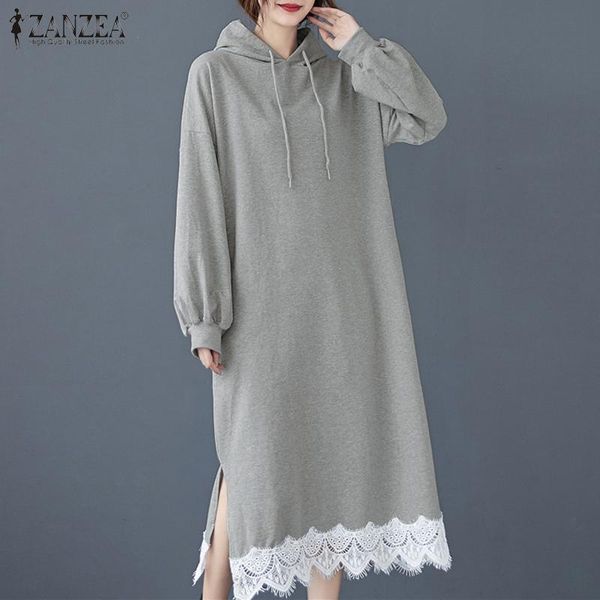 

womens casual korean lace up long vestidos female solid kaftan oversized autumn sweatshirt dress zanzea fashion hoodies dresses, Black;gray