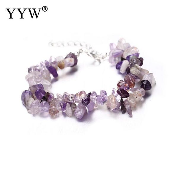 

link, chain women bracelet link lobster clasp healing balance reiki natural chip stone beads meditation clear quartz, Black