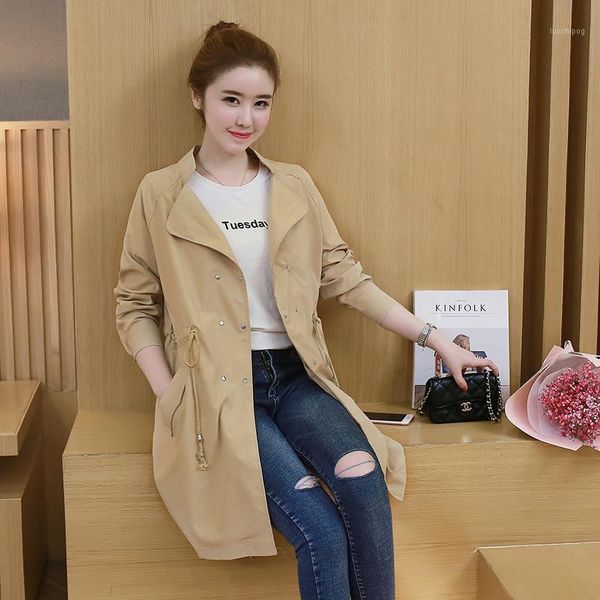 

spring autumn women long windbreaker korean fashion thin khaki trench coat for women overcoat harajuku student casual coat mujer1, Tan;black