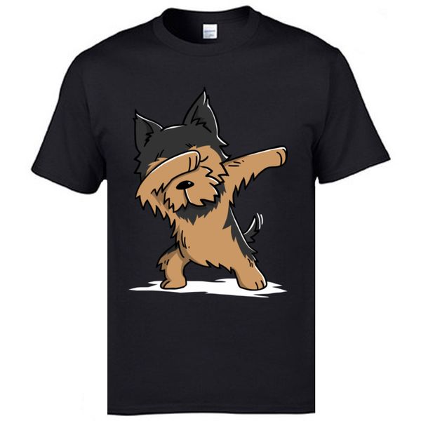 

custom dabbing yorkshire terrier dog round neck men hip hop short sleeve funky 100 cotton hoodie designers t shirts sweatshirt
