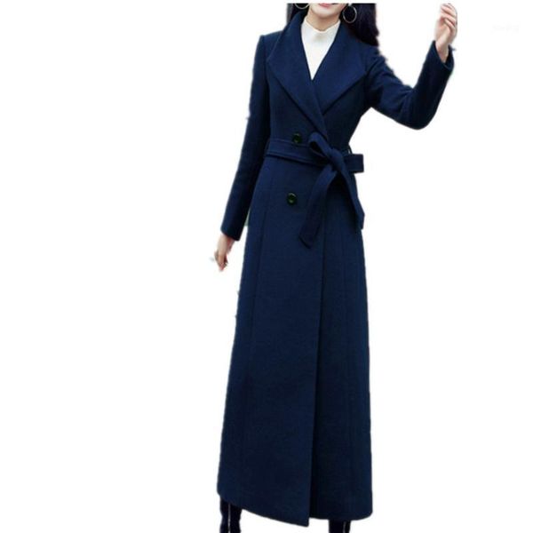 

fashion woolen coat women new autumn winter x-long wool blends double breasted overcoat plus size 3xl1, Black