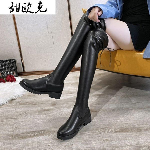 

2020 new leather boots women over-the-knee boots square high heel women shoes platform winter warm plus size 34-43, Black