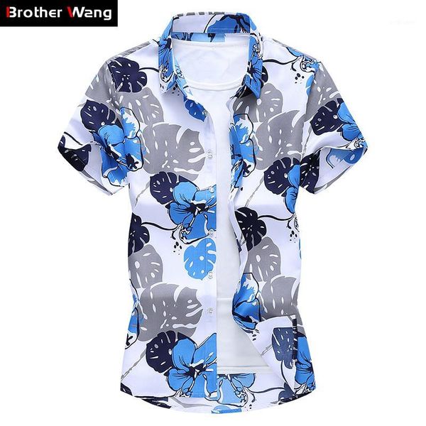 

plus size 5xl 6xl 7xl men's hawaiian holiday shirt 2020 summer new fashion casual short sleeve floral shirt male brand clothes1, White;black