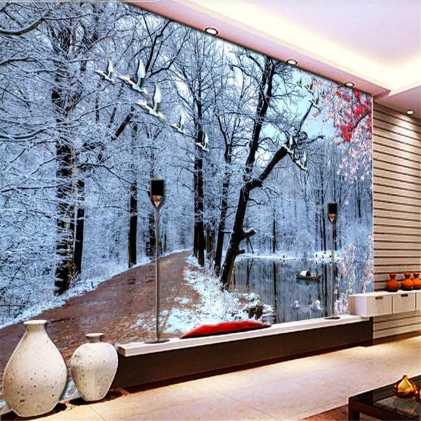 

3d пейзаж обои красивые пейзажи обои 3d-вудской снег лес обои живые комната тв фон стены